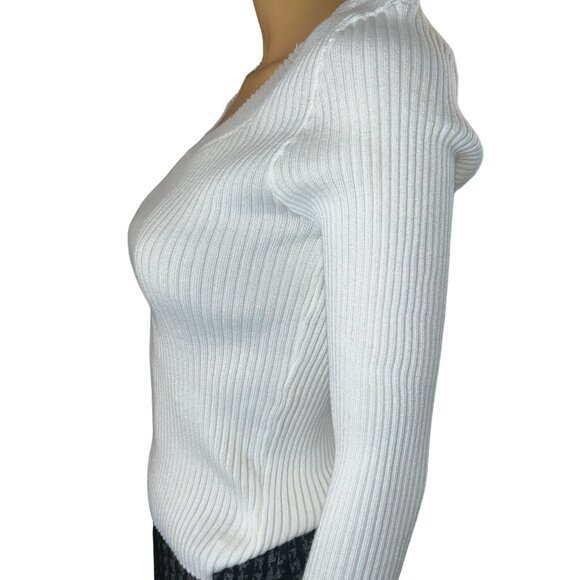 Womens Scoopneck‎ Long Sleeve Ribbed Sweater Medium White Modern Classic - Picture 4 of 8